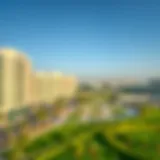 A panoramic view of Nad Al Sheba showcasing its modern architecture and lush green spaces.