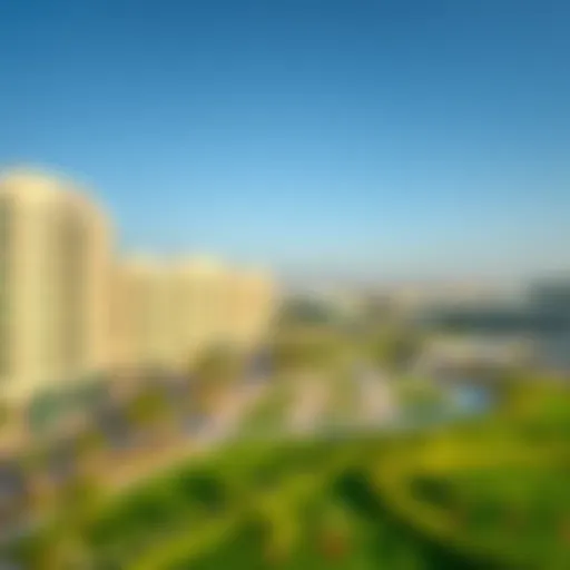 A panoramic view of Nad Al Sheba showcasing its modern architecture and lush green spaces.