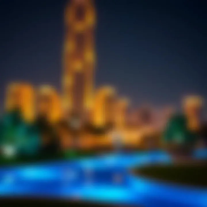 Night view of Omer Tower illuminated