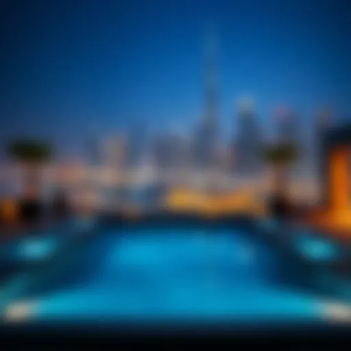 Luxurious private pool with stunning city skyline