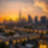 Beautiful sunset over Dubai skyline during Ramadan