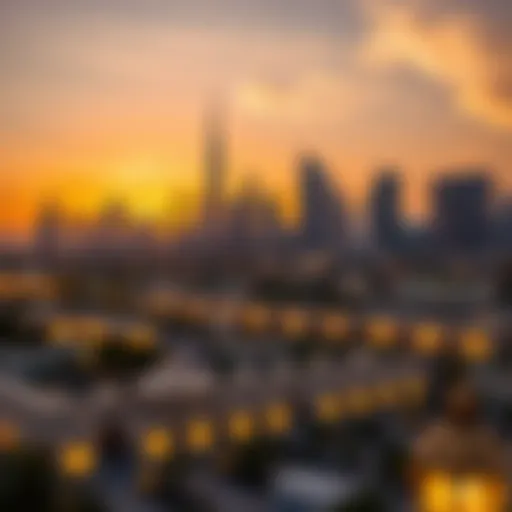 Beautiful sunset over Dubai skyline during Ramadan