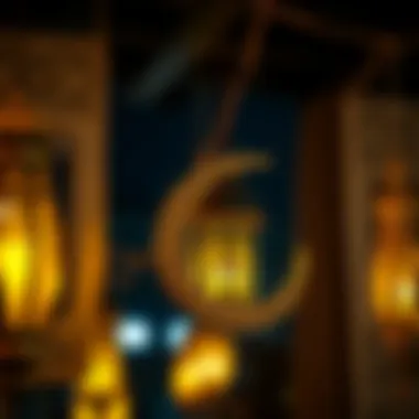 Decorative Ramadan crescent and lanterns