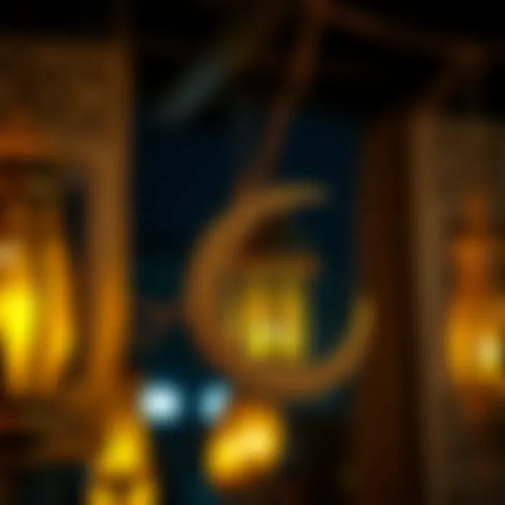 Decorative Ramadan crescent and lanterns