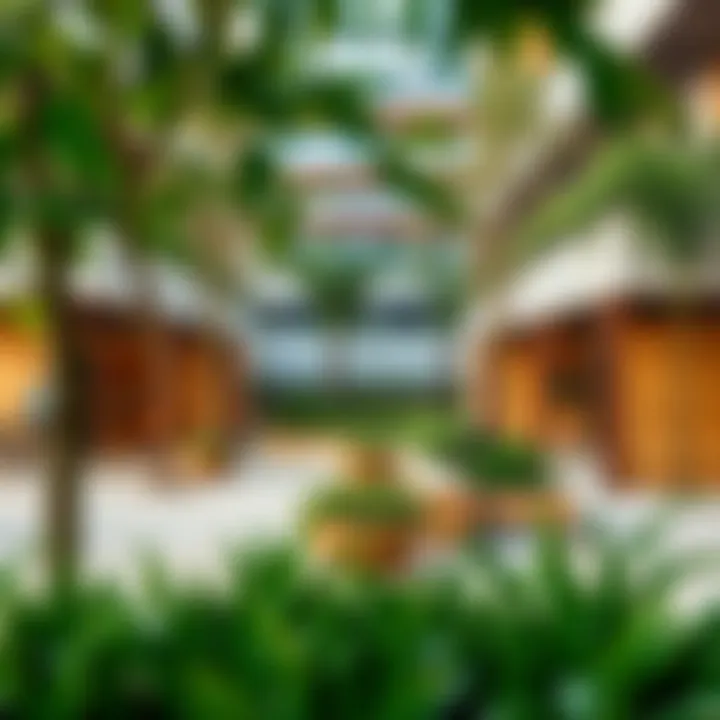 Community Spaces in Saya City Walk Community gathering spaces filled with greenery and social interactions in Saya City Walk