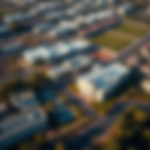 Aerial view of International City showcasing schools