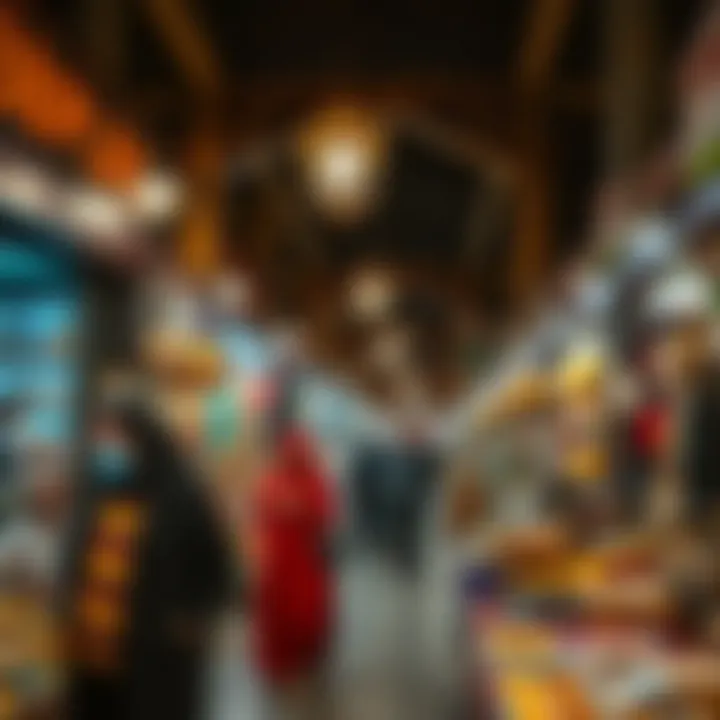 Vibrant souk bustling with shoppers and traditional goods