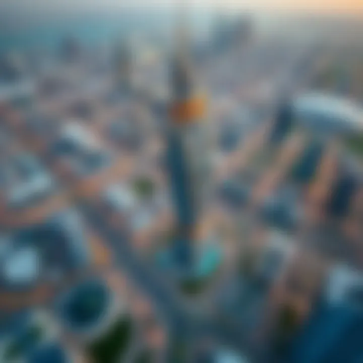 Tecom District Overview Featuring Icon Tower Aerial shot of Tecom district highlighting the Icon Tower's strategic location