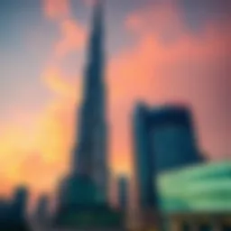 Stunning view of Dubai's latest skyscraper against a sunset sky