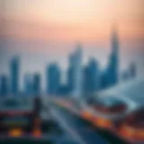 Skyline of Dubai featuring iconic buildings