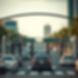 Overview of Salik Gates at a busy intersection