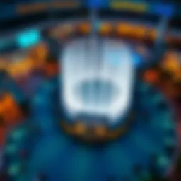 Aerial view of the Dubai Mall water fountain show