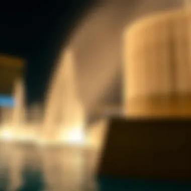 Illuminated Fountain at Night Nighttime view of the Dubai Mall fountain illuminated