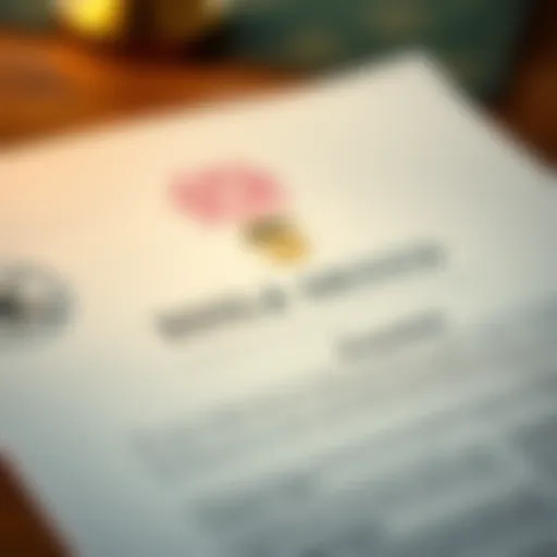 Detailed view of a title deed document showcasing essential elements
