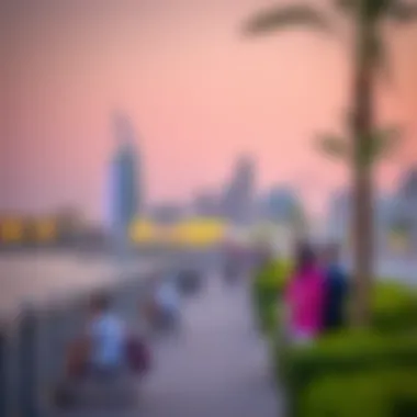 Visitors enjoying leisure activities along the waterfront promenade.
